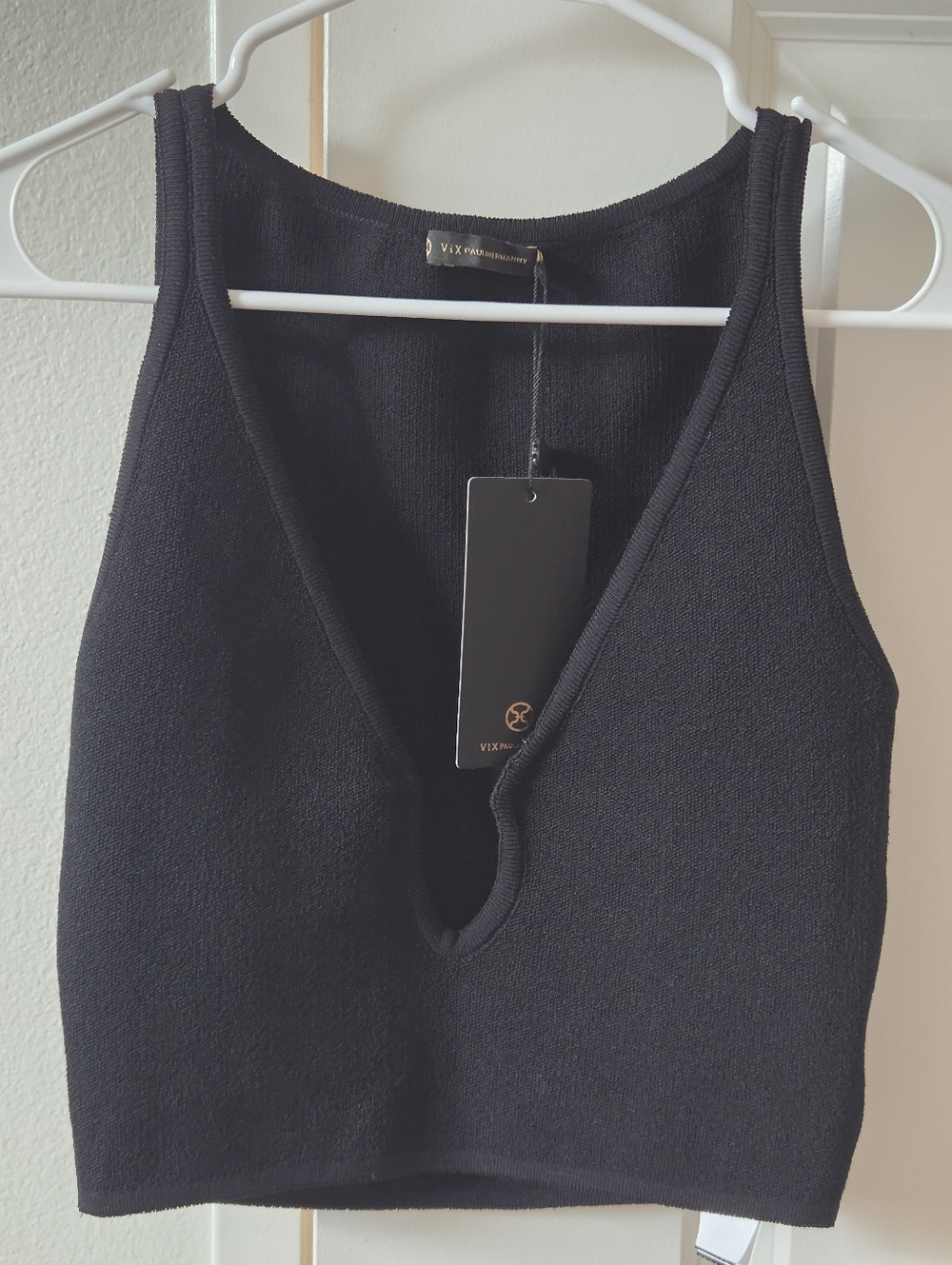 Vix Paula Hermanny Black Ribbed Deep V Top